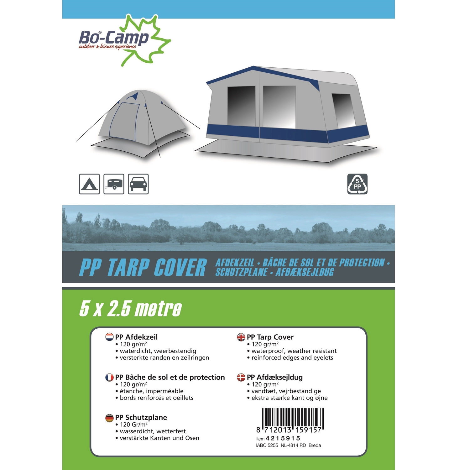 Afdekzeil Bo-Camp Grijs (5 X 2,5 M) 4 Afdekzeil Bo-Camp Grijs (5 X 2,5 M) - Afbeelding 2