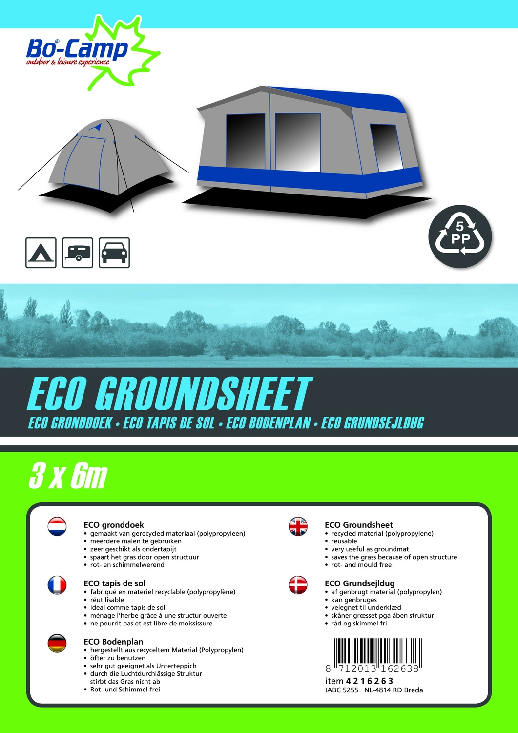 Grondzeil Bo-Camp Zwart Eco (3 X 6 M) 4 Grondzeil Bo-Camp Zwart Eco (3 X 6 M) - Afbeelding 2