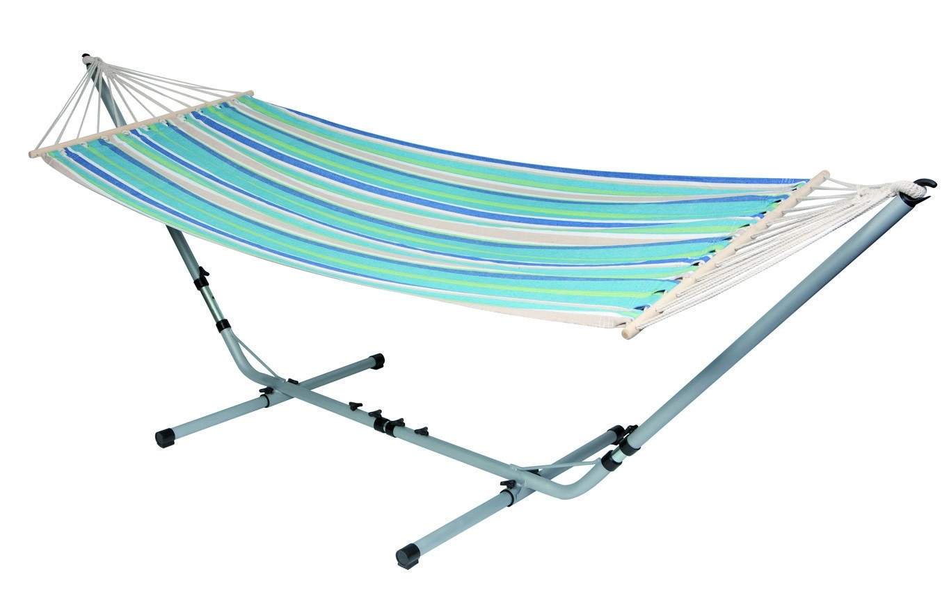 Hangmat Bo-Garden Samba Met Spreidstok Blauw Groen Beige 4 Hangmat Bo-Garden Samba Met Spreidstok Blauw Groen Beige - Afbeelding 2